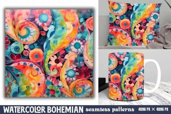 Download Seamless Watercolor Bohemian Pattern - Premium Bundle