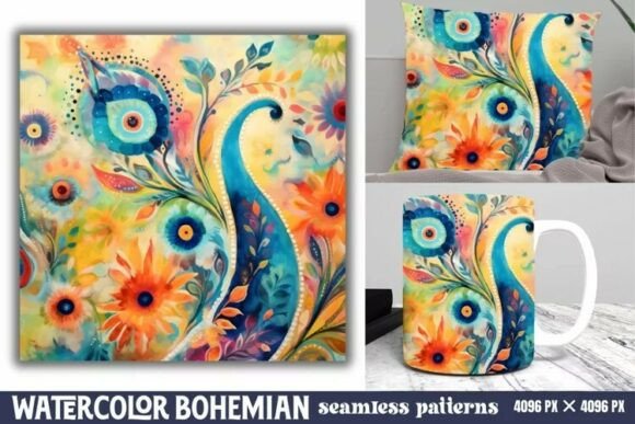 Download Seamless Watercolor Bohemian Pattern - Premium Bundle