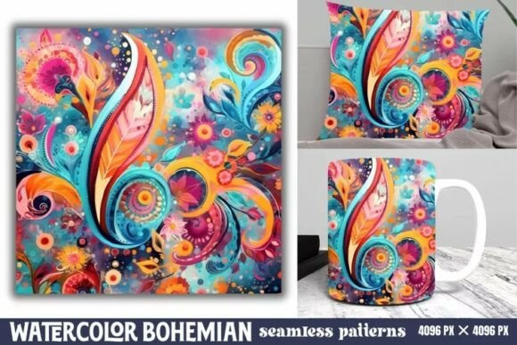Download Seamless Watercolor Bohemian Pattern - Premium Bundle